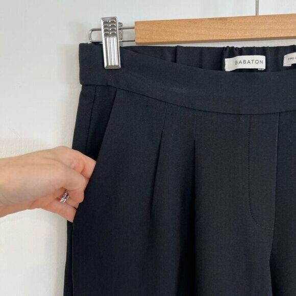 Babaton Fine Japanese Fabric Black Pull On Tapered High Waisted Ankle Pants 2 - Picture 2 of 15